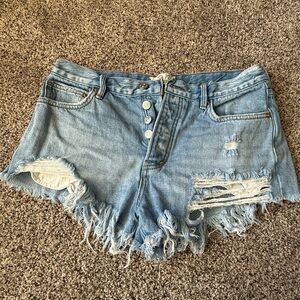 We The Free Blue Distressed Jean Shorts Free People Size 27 2 inch inseam